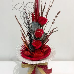 Nº 148 - Bouquet Elegante em Vermelho e Cinza